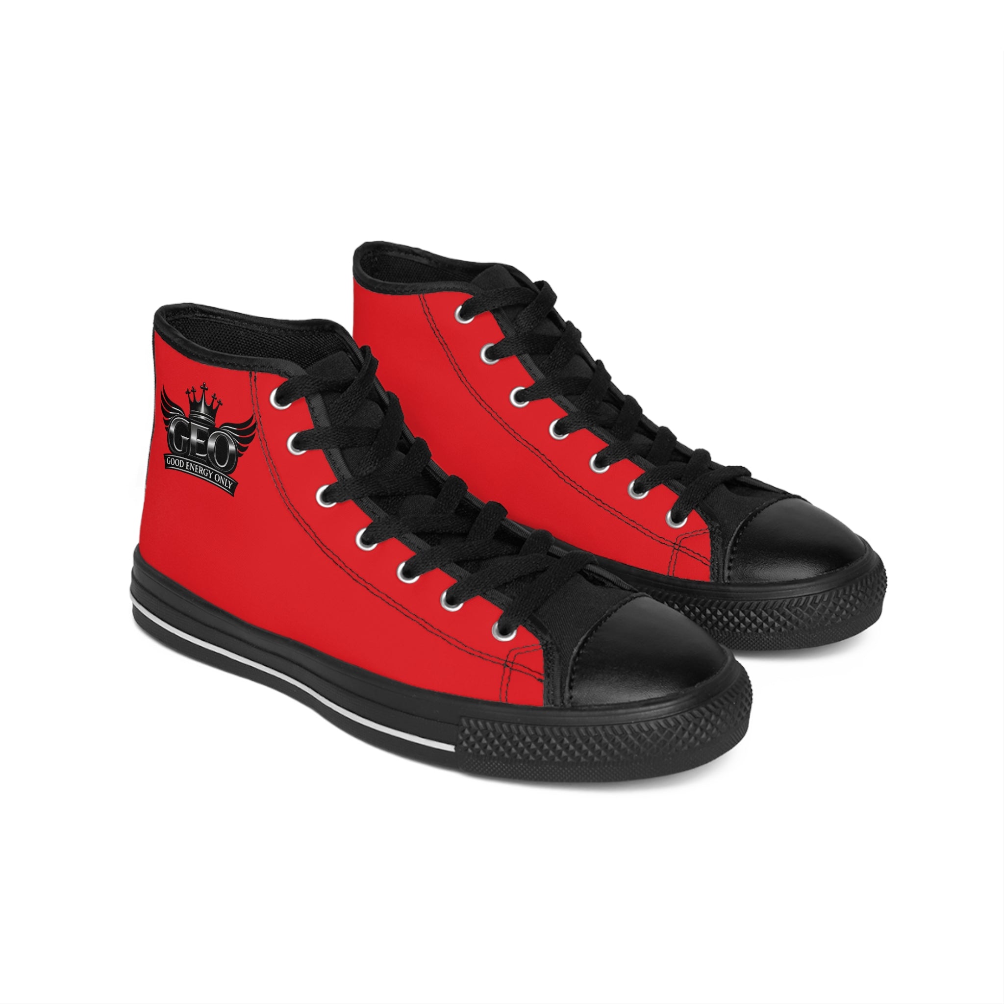 Red & black High-Top Street Sneakers with 'GEO' Crown Logo — Men's Classic Casual Shoes
