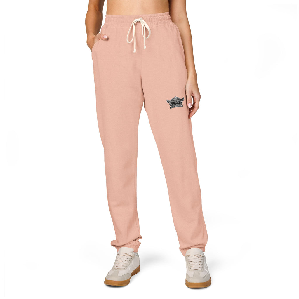 Embroidered Minimalist Rhino Sweatpants — Garment-Dyed Fleece Joggers