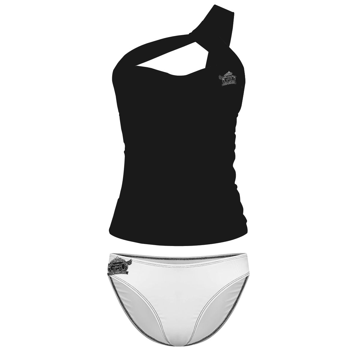 Good Energy only One-Shoulder Two Piece Black and White Swimsuit Customized Services