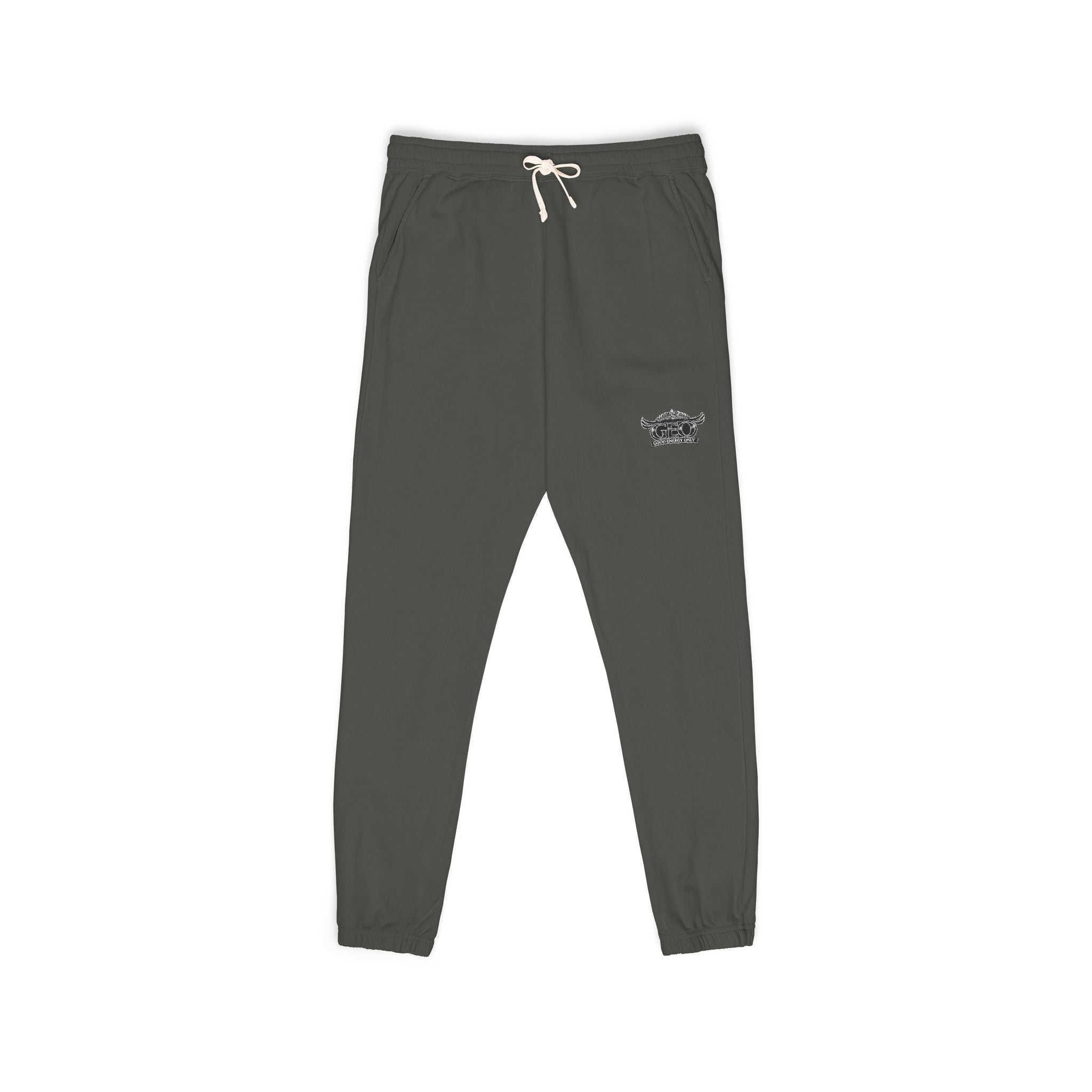 Embroidered Minimalist Rhino Sweatpants — Garment-Dyed Fleece Joggers