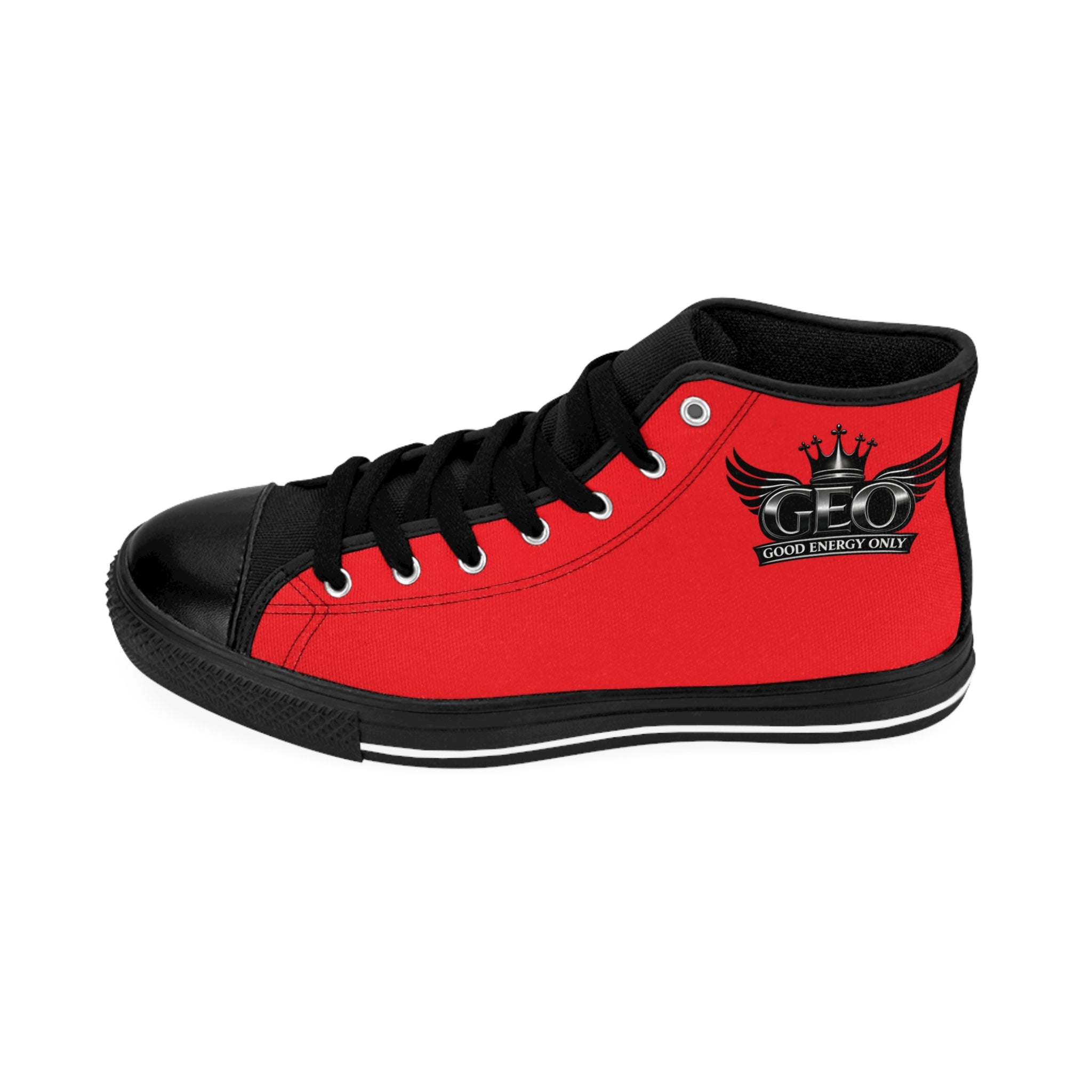 Red & black High-Top Street Sneakers with 'GEO' Crown Logo — Men's Classic Casual Shoes