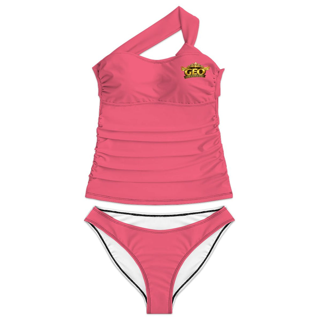 GEO Summer Hot PInk One-Shoulder Two Piece Swimsuit Customized Services