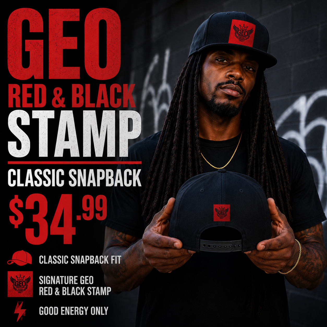 GEO Red/Black Stamp Classic Snapback Hat